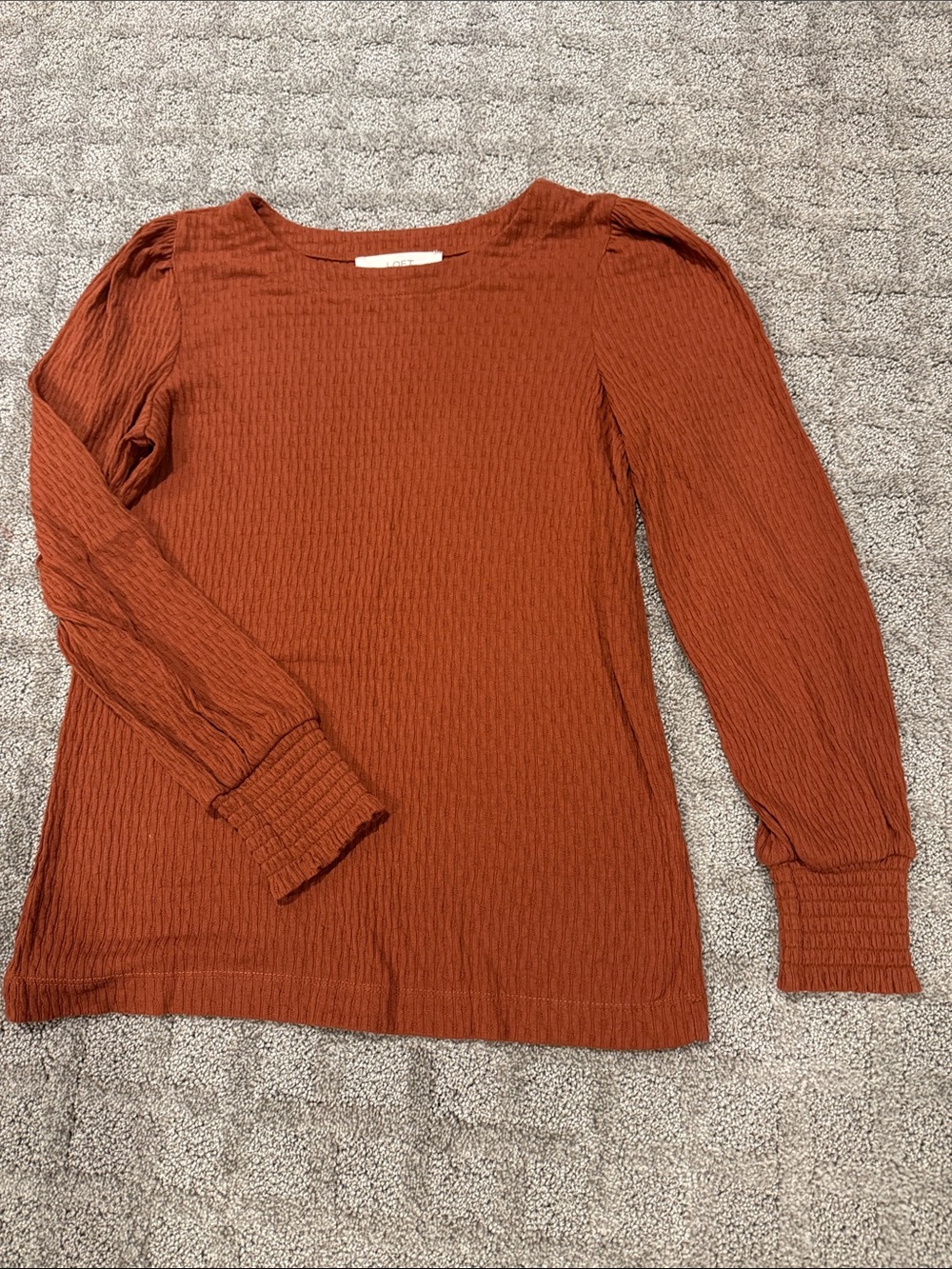 LOFT Burnt Orange Long Sleeve Textured Rib Top